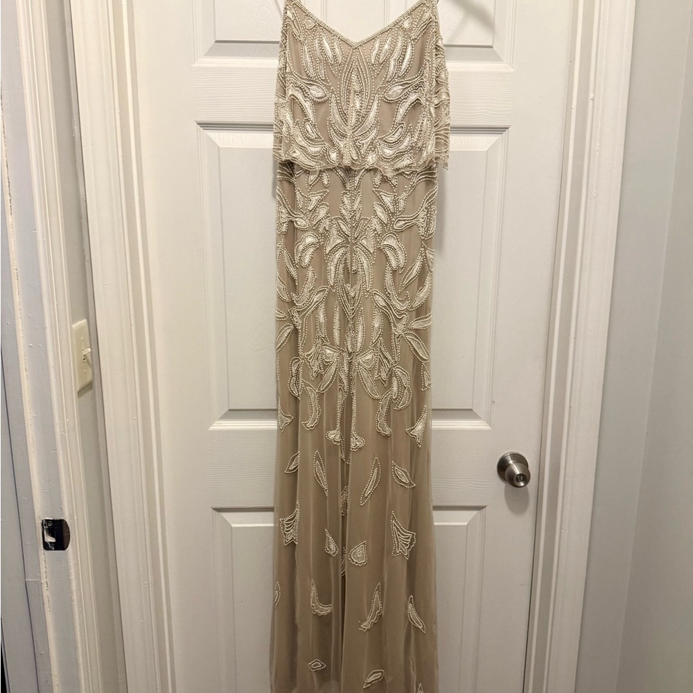 Adrianna Papell Beaded Champagne Evening Gown
